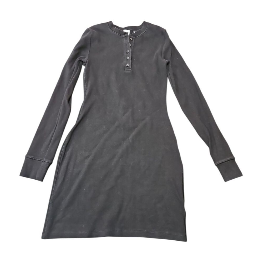 TNA Aritzia Womens Black Homestretch Henley Dress Size S Minimalist Preppy Basic - Picture 2 of 9